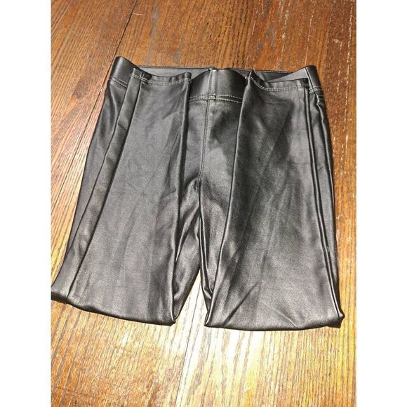 6P LOFT Petites Black Faux Leather Rear Zip Stretch Pants Form Fitting Bodycon - Picture 3 of 6